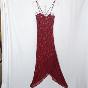Vintage Y2K 90s MARINA Bresler 14 Silk Beaded Party Event Formal Slip Dress Gown